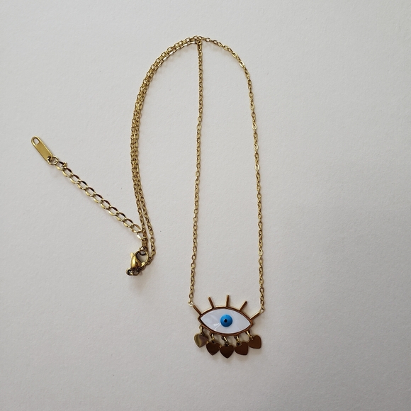 Gold tone Stainless steel necklace evil eye pendant - Picture 4 of 5